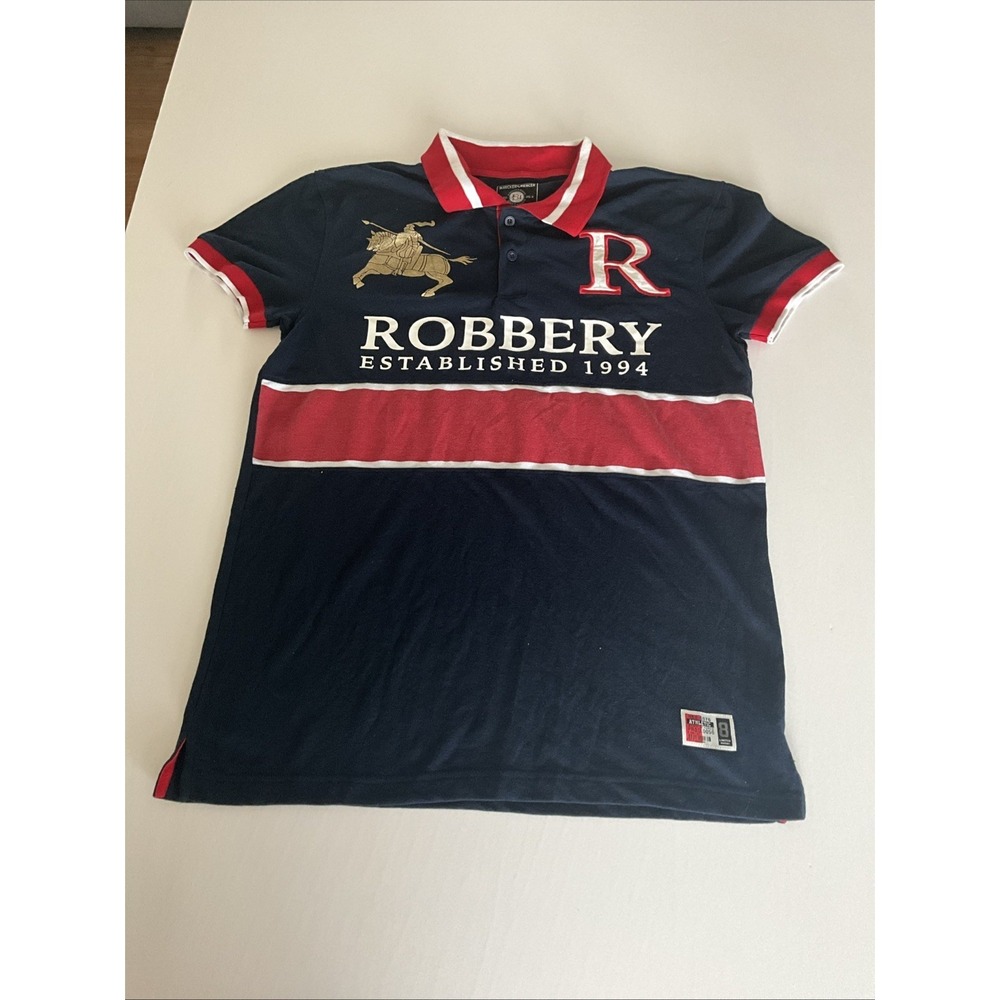 Bleecker & Mercer Robbery Established 1994 Polo Shirt Men's XL Navy Red